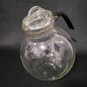 Antique Dunbar Glass Co. Clear Glass Ball Angled Tea Kettle Locking Lid No Stain